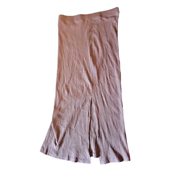 NWT Zara Ribbed Long Skirt Womens Size Large Brown Stretch Midi Maxi w Slit (b4) - Picture 2 of 8